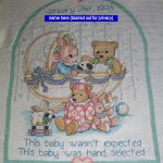 cross stitch babies fill our hearts birth announcement progress with bears, bunny, cradle