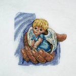 cross stitch angel in hand boy, may the Lord hold you