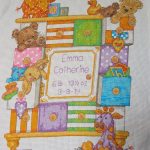 cross stitch baby drawers birth announcement with animals toys in colorful drawers
