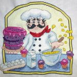 cross stitch baker chef, model stitching, baking, cake, cupcakes