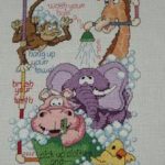 cross stitch bath time rules, shower cute animals, children theme