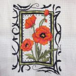 cross stitch blooming orange poppies, floral nature