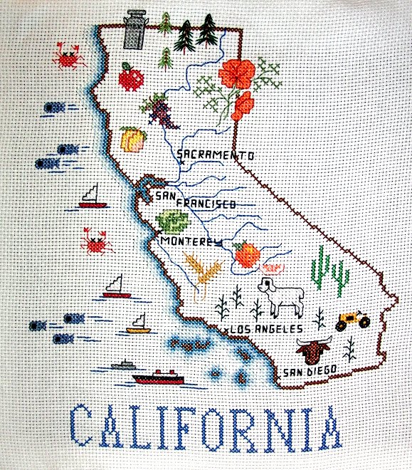 cross stitch california state map.