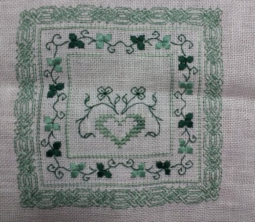 cross stitch celtic challenge, stitched over one, green