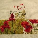cross stitch clifftop poppies progress, floral, nature