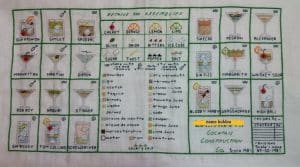 cross stitch cocktail construction, drinks, ingredients, vintage