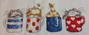 cross stitch coffee n cuddles, cute kittens in coffee mugs