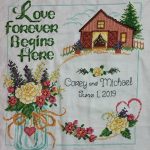 cross stitch country wedding announcement, lover forever, floral