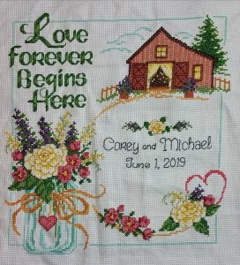 cross stitch country wedding announcement, lover forever, floral