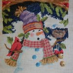 cross stitch cute carolers christmas stocking. progress snowman, cardinal