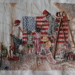 cross stitch dream keepers, children, american flag, ladder, paint