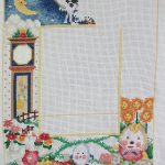 cross stitch fairy tale baby birth announcement progress photo, humpty dumpty, clock, cow over moon