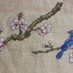 cross stitch fanfare, bluebird, branch, flowers, floral, nature