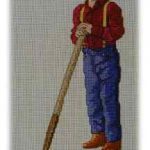 cross stitch farm boy with shovel