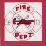 cross stitch fire department card, charity stitching