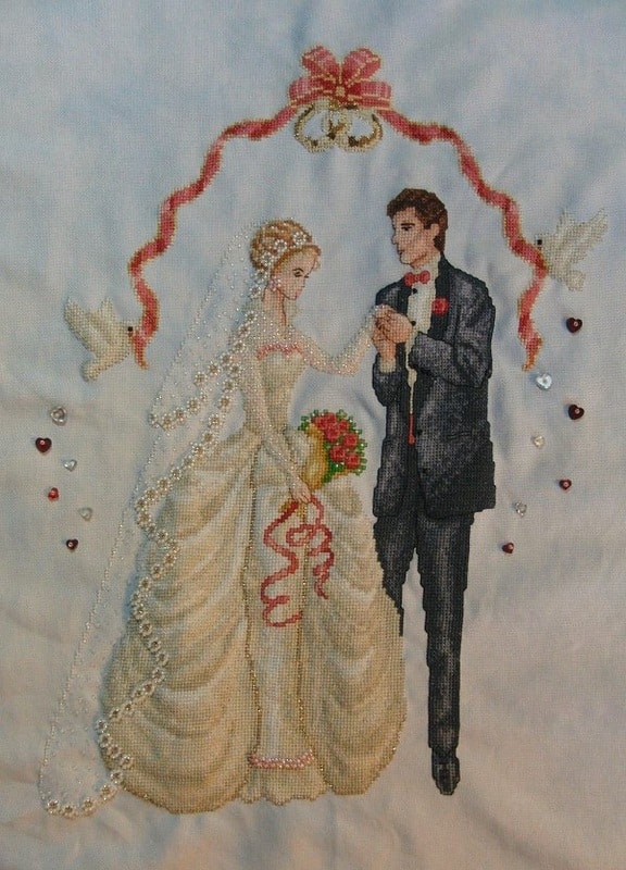 cross stitch forever yours, model stitching, bride and groom, wedding