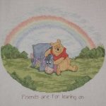 cross stitch friend pooh and eeyore hugging, rainbow