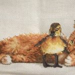 cross stitch furry friends with cat and duck