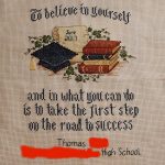 cross stitch believe in yourself graduation, books, diploma, cap