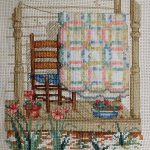 cross stitch paula vaughan june bride quilt, porch, flowers, chair