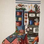 cross stitch holiday kitchen christmas stocking, oven, stove, cabinet, pie, country, better homes & garden heirloom