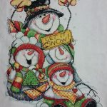 cross stitch let it snow christmas stocking, holiday, snowman family