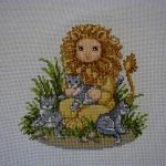 cross stitch lion baby with kittens