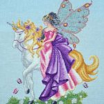 cross stitch magical journey fantasy, lady, fairy on unicorn