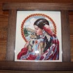 cross stitch native american maiden with wolf pup, nature