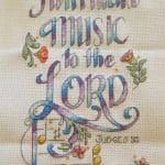cross stitch make music, religious, Judges 5:3, floral, musical notes