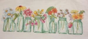 cross stitch mason jar lineup ,flowers, floral