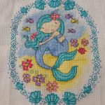 cross stitch girl mermaid, sea, flowers and fish
