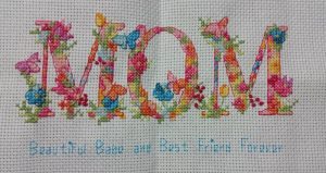 cross stitch mom, floral lettering