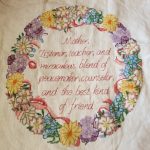cross stitch mother wreath, saying, flowers, floral