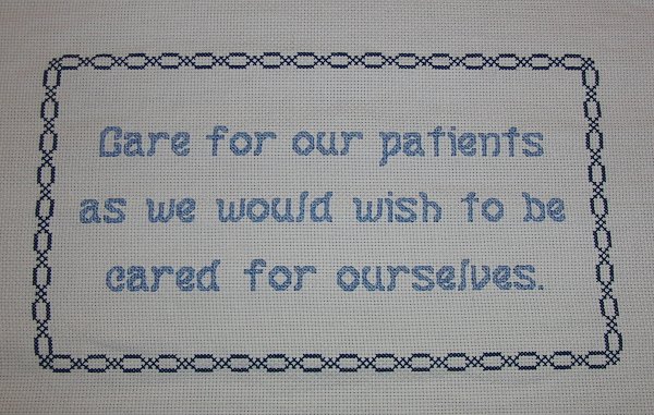 cross stitch patient care saying