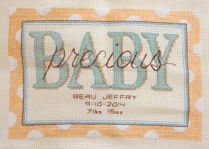 Cross stitch precious baby birth announcement