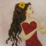 cross stitch queen of fire lady, maiden, red dress, , model stitching