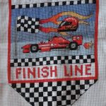 cross stitch race car banner, boys room, finish line