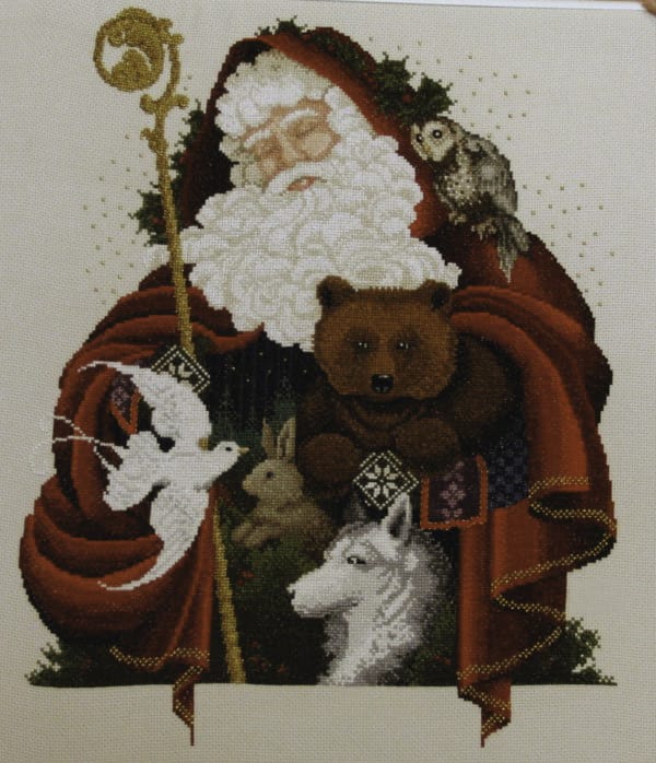 cross stitch christmas santa and animals, holiday, wildlife, Santa of the forest by Lavender & Lace
