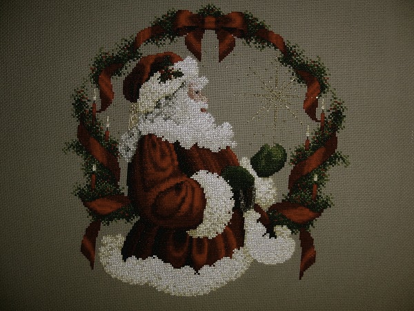 cross stitch santa with christmas garland, candles, holiday, winter, the spirit of Christmas by Lavender & Lace