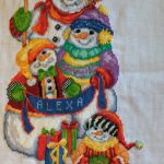cross stitch snowman family christmas stocking, winter