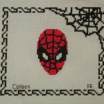 cross stitch love quilts spiderman mask and spiderweb, charity quilt