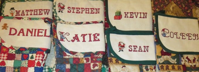 cross stitch stocking tops, names, christmas