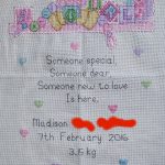 cross stitch baby girl birth announcement, someone special