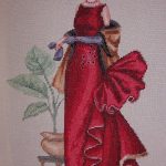 cross stitch tiffany, model stitching, elegant lady long red dress