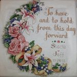 cross stitch to have and to hold wedding, from this day forward, floral, ribbon