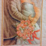 cross stitch embrace wedding, bride & groom, bouquet, united in love