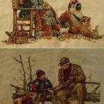 cross stitch grandmas quilt with little girl, Grandpa and boy with dog