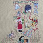 cross stitch patchwork stocking, vintage christmas