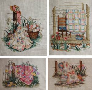 cross stitch paua vaughan quilt set. colorful quilts and flowers